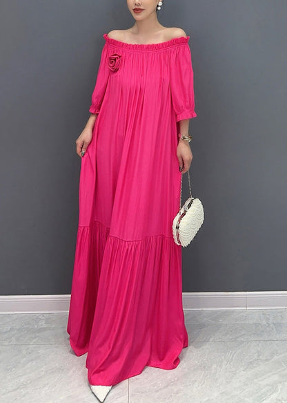 Simple Black Cold Shoulder Slash Neck Cotton Long Dress Summer Ao1015