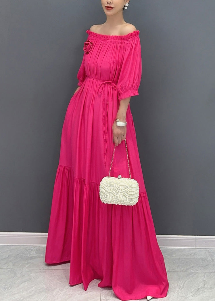 Simple Black Cold Shoulder Slash Neck Cotton Long Dress Summer Ao1015