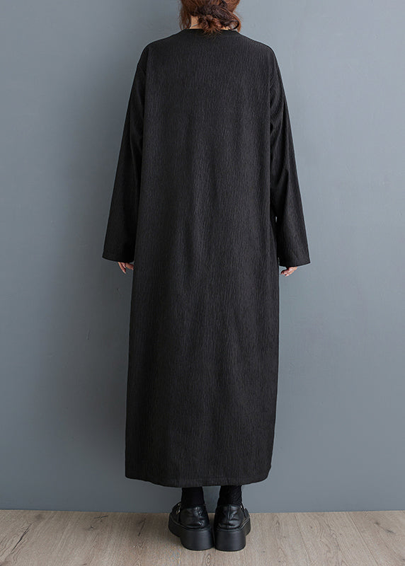 Simple Black O Neck Cotton Long Dress Fall Oo033