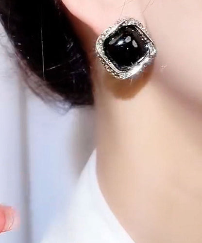 Simple Black Overgild Crystal Zircon Hoop Earrings Tw1014