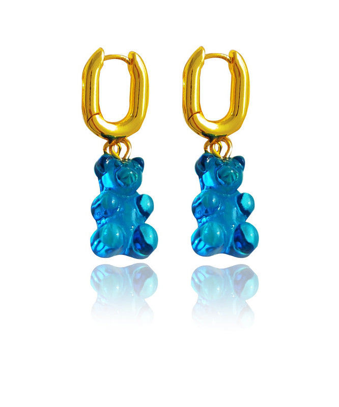 Simple Blue Copper Gold Plated Resin Llittle Bear Drop Earrings