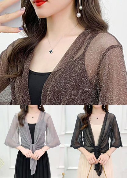 Simple Coffee Bright Silk Tulle Cardigan Summer As1020