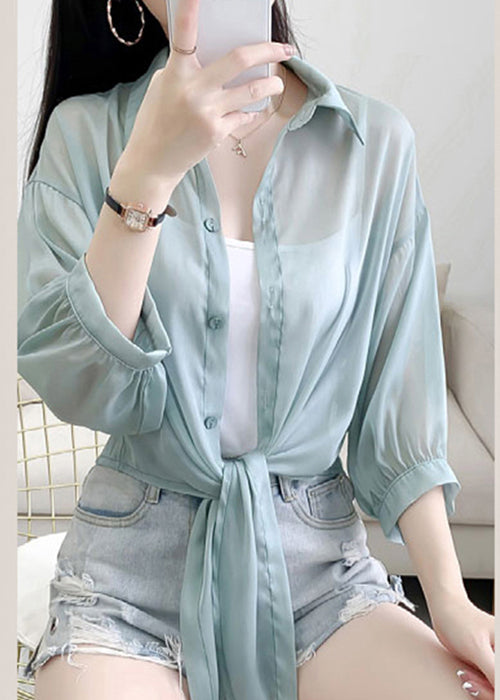 Simple Green Peter Pan Collar Cotton Shirt Cardigans Summer As1016