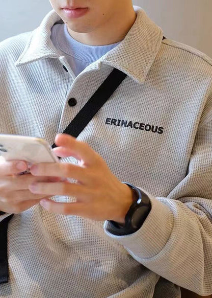 Sweatshirts Tc015 Spring Peter Collar Grey Simple Letter Cotton Pan