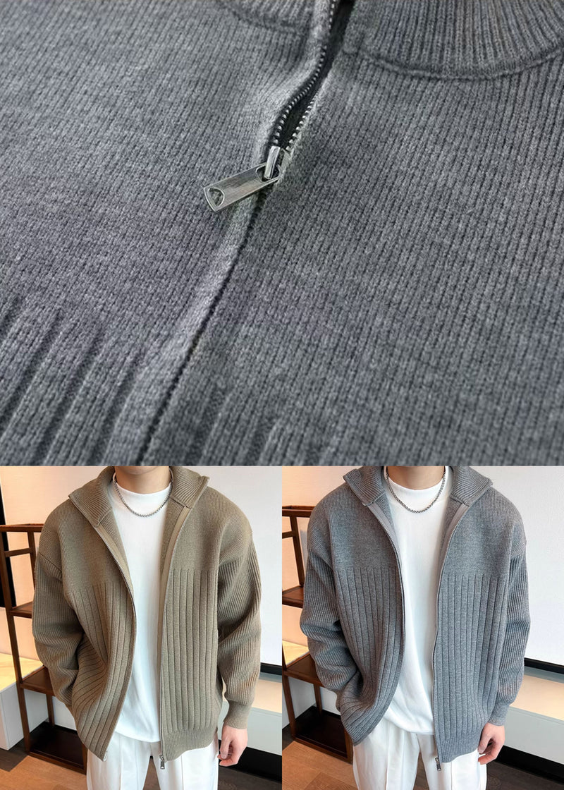 Khaki Up Coats Cozy Knit Spring Zip Simple