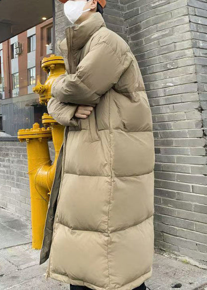 Simple Khaki Zip Up Pockets Duck Down Down Long Coats Winter Rm008