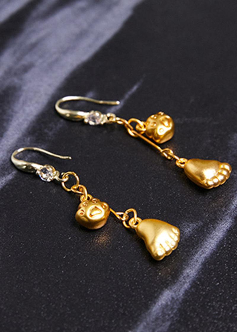 Simple Little Feet 14k Gold Drop Earrings