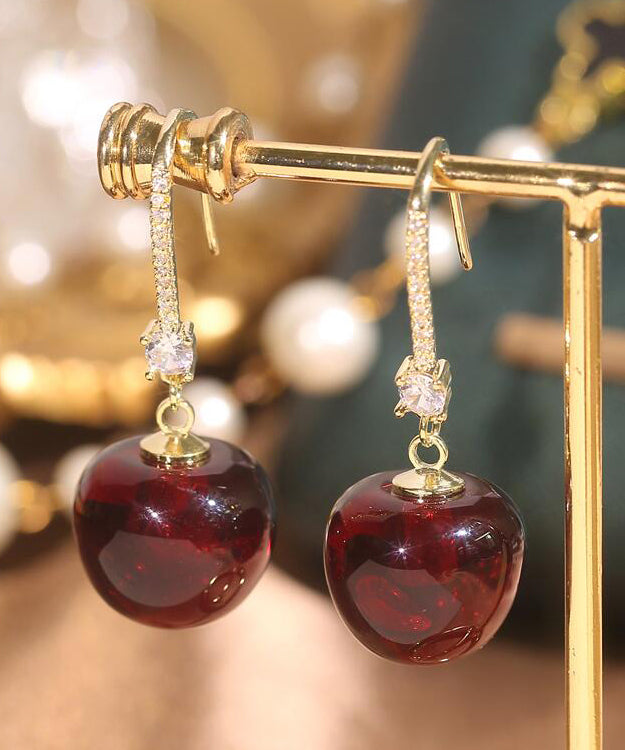 Simple Mulberry Copper Overgild Zircon Cherry Drop Earrings Df1024