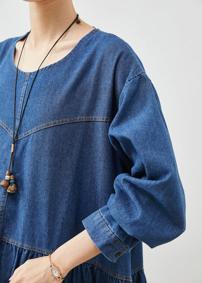 Simple Navy Oversized Denim Long Dress Spring Ap1073