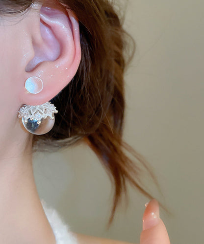 Simple Nude Copper Zircon Glass Bead Drop Earrings