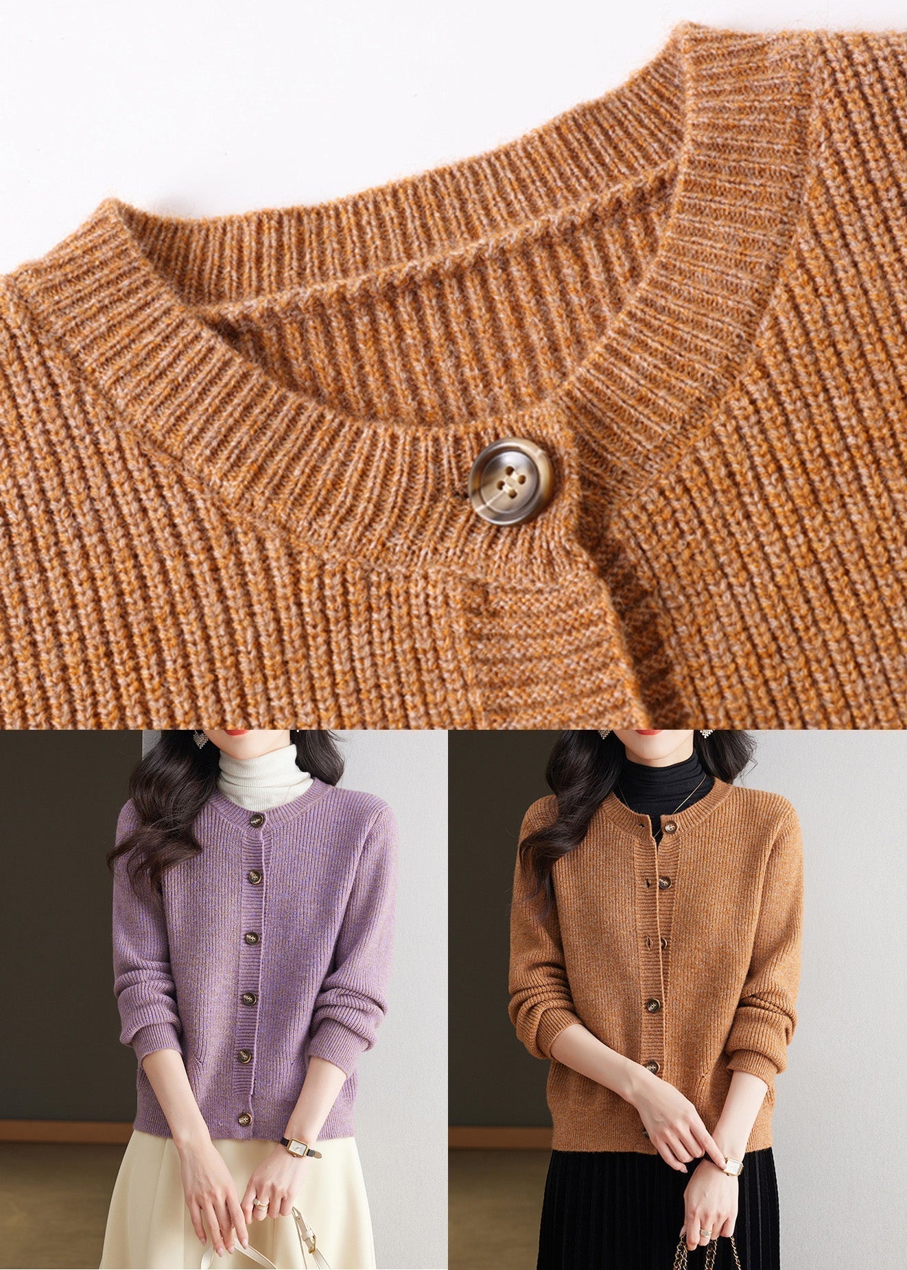 Coffee Cozy Knit Fall Cardigans O Neck Qs002