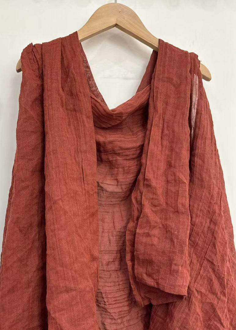 Simple Red Asymmetrical Linen Cardigan Sleeveless Mn074