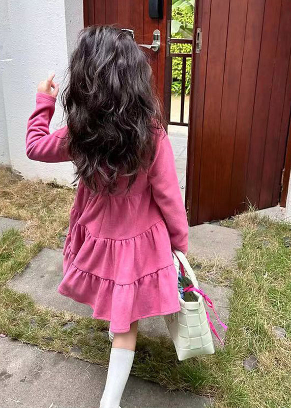Simple Rose Patchwork Wrinkled Kids Long Dresses Fall Ss1041