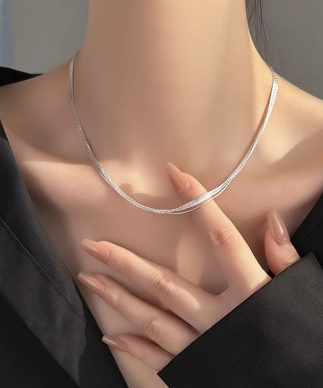 Simple Silk Sterling Silver Layered Necklace Po026
