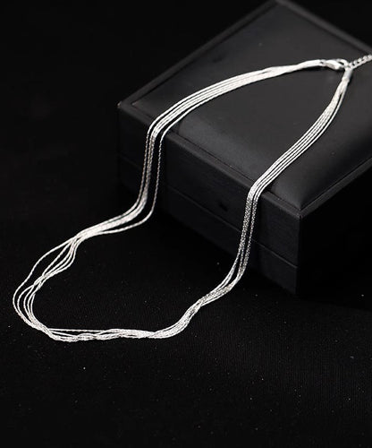 Simple Silk Sterling Silver Layered Necklace Po026