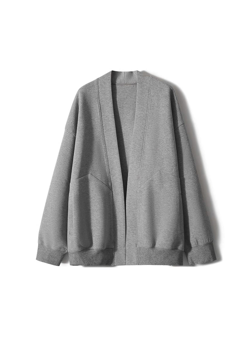 Simple Style Grey V Neck Pockets Cotton Cardigans Spring Tj031