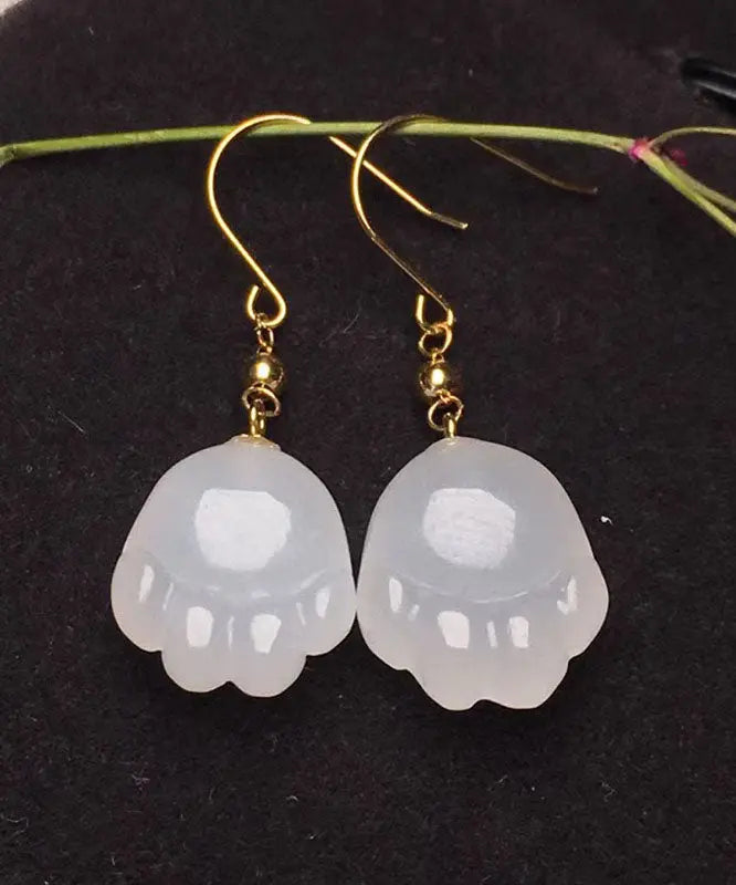 14k Gold Jade Cat Paw Drop Earrings