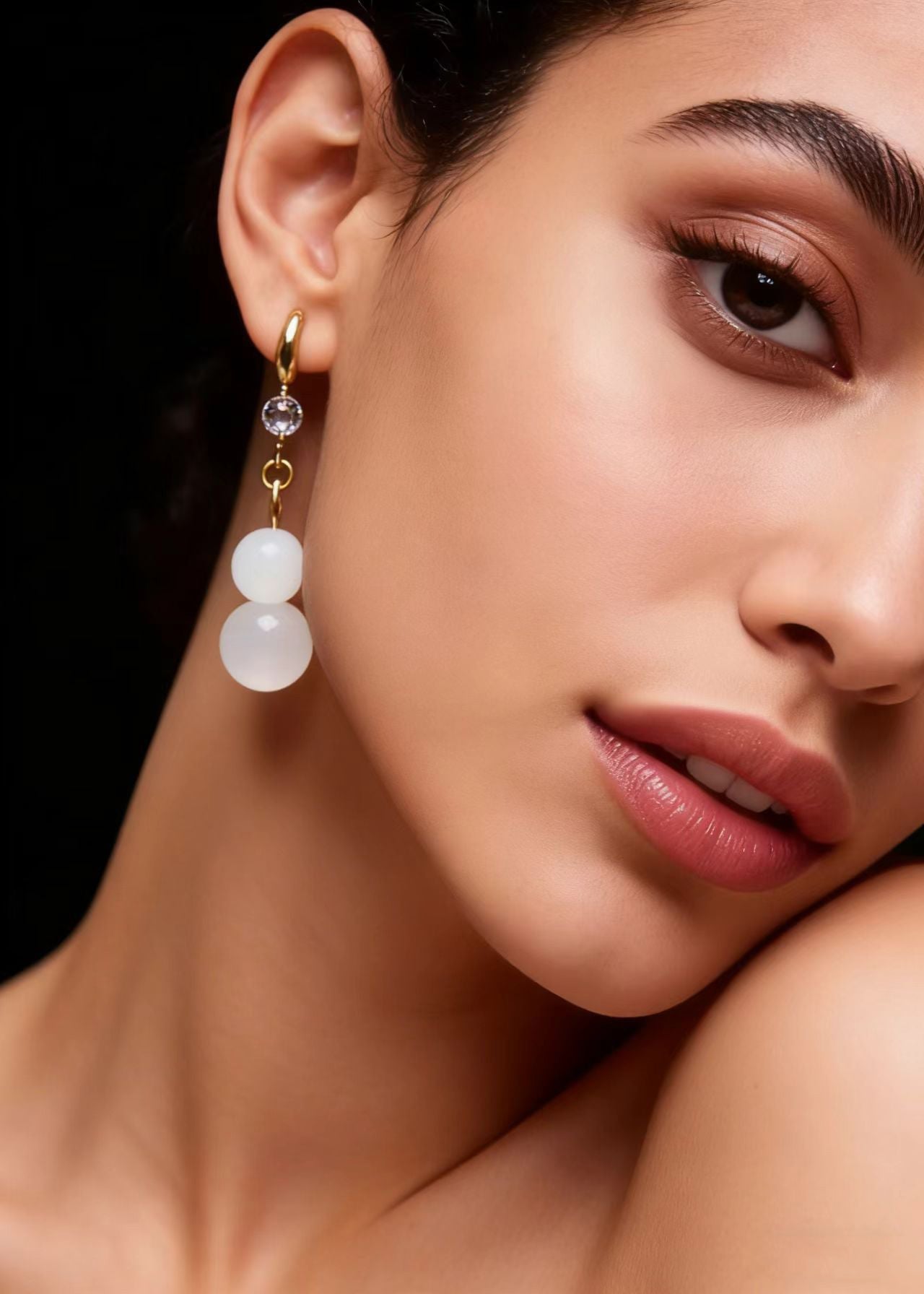Simple White Jade Gourd Drop Earring