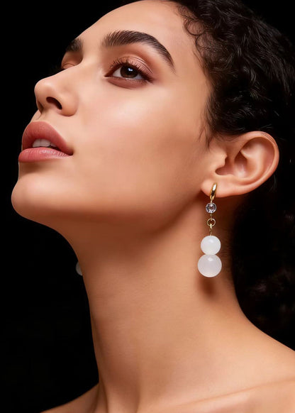Simple White Jade Gourd Drop Earring