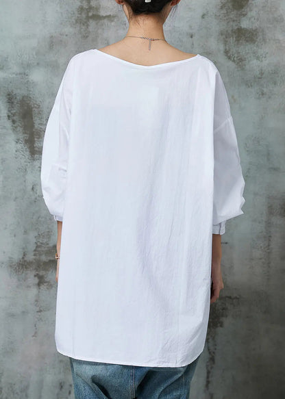 Simple White Oversized Print Cotton Blouses Spring Jk1036