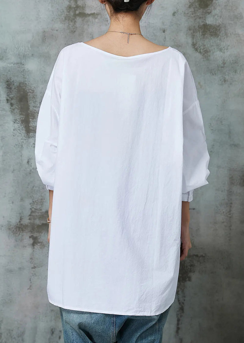 Simple White Oversized Print Cotton Blouses Spring Jk1036