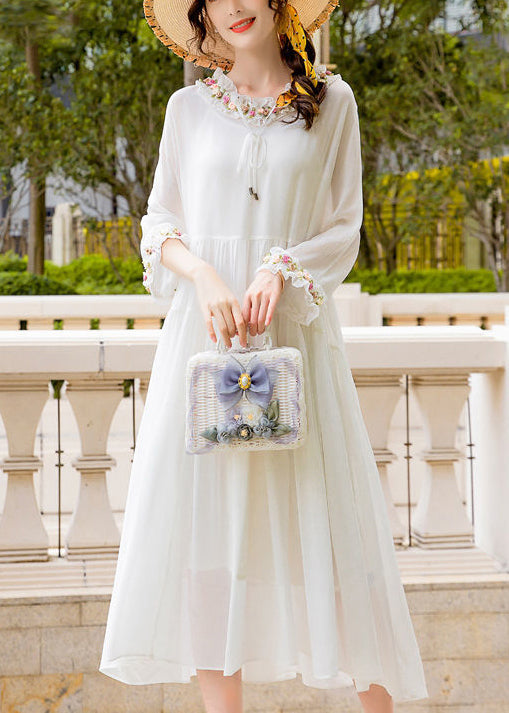 Simple White Ruffled Exra Large Hem Silk Long Dress Ac3045