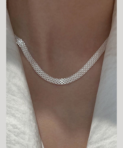 Simple White Sterling Silver Hand Woven Collar Necklace Po004