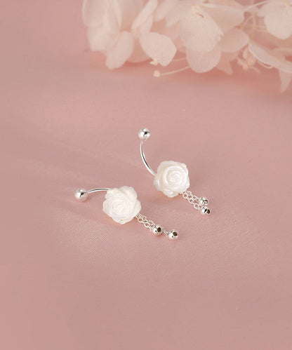 Simple White Sterling Silver Shell Tassel Drop Earrings