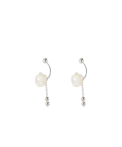Simple White Sterling Silver Shell Tassel Drop Earrings