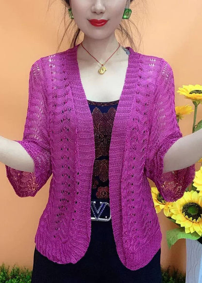 Simple White V Neck Hollow Out Knit Cardigan Bracelet Sleeve As1033