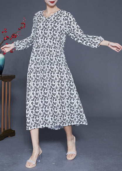 Simple White V Neck Oversized Print Chiffon Long Dresses Spring Ly1849