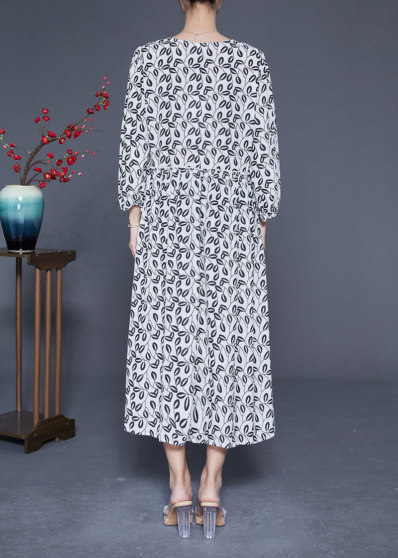 Simple White V Neck Oversized Print Chiffon Long Dresses Spring Ly1849