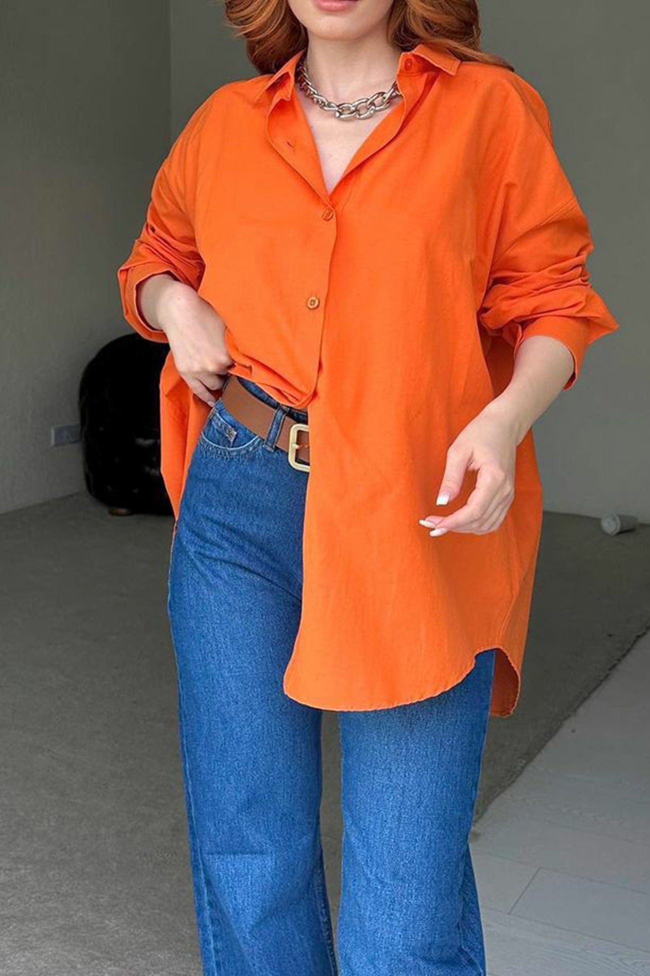 Single-breasted Back Slit Blouse