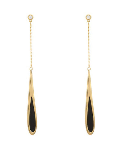 Skinny Gold Copper Alloy Black Water Drop Drop Earrings