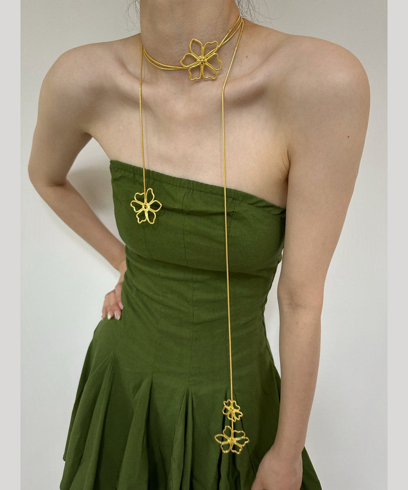 Skinny Gold Metal Overgild Hollowed Out Lariat Necklace
