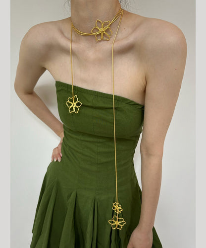 Skinny Gold Metal Overgild Hollowed Out Lariat Necklace Yr006