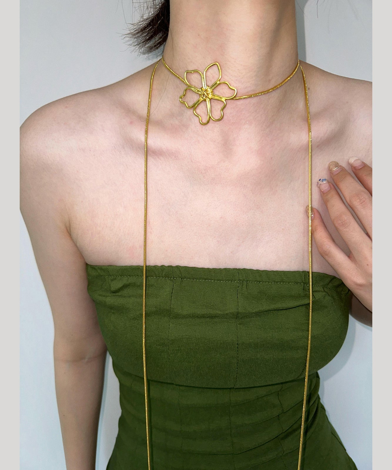 Skinny Gold Metal Overgild Hollowed Out Lariat Necklace Yr006