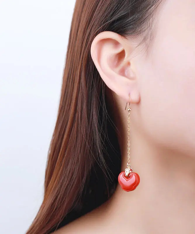 Sterling Silver Overgild Cinnabar Ruyi Drop Earrings