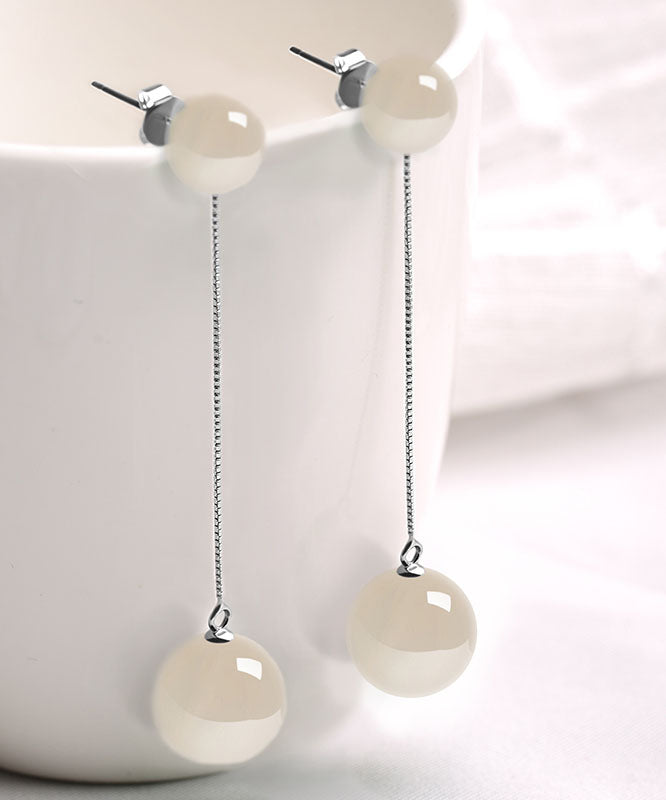 Skinny White Sterling Silver White Agate Drop Earrings Tw1020