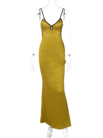 Sleeveless Backless Patchwork Lace Up Cut Out Maxi Beach Outfit Midi Dresses