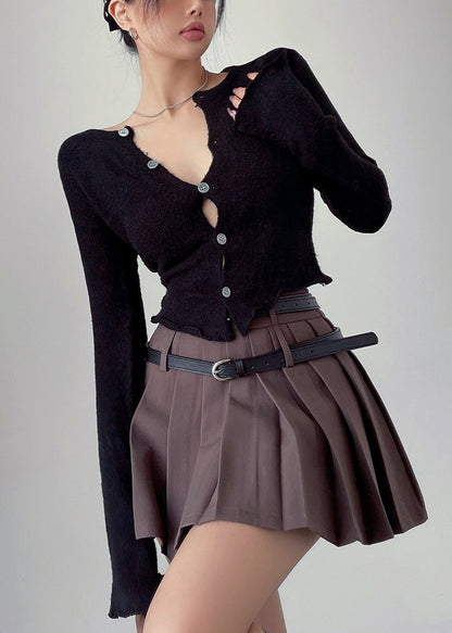 Slim Fit Purple Button Knit Cardigan Flare Sleeve Al1055