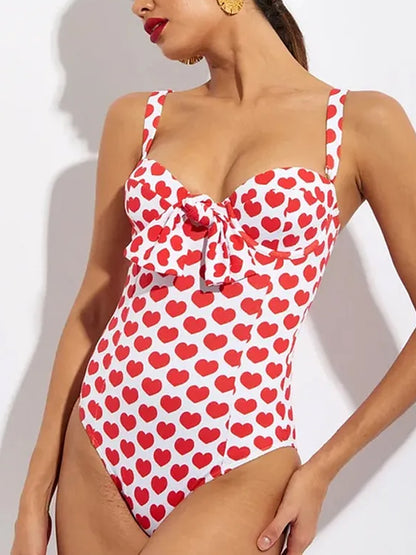Sling Lace Up Printed One Piece Swimsuit and Beach Skirt