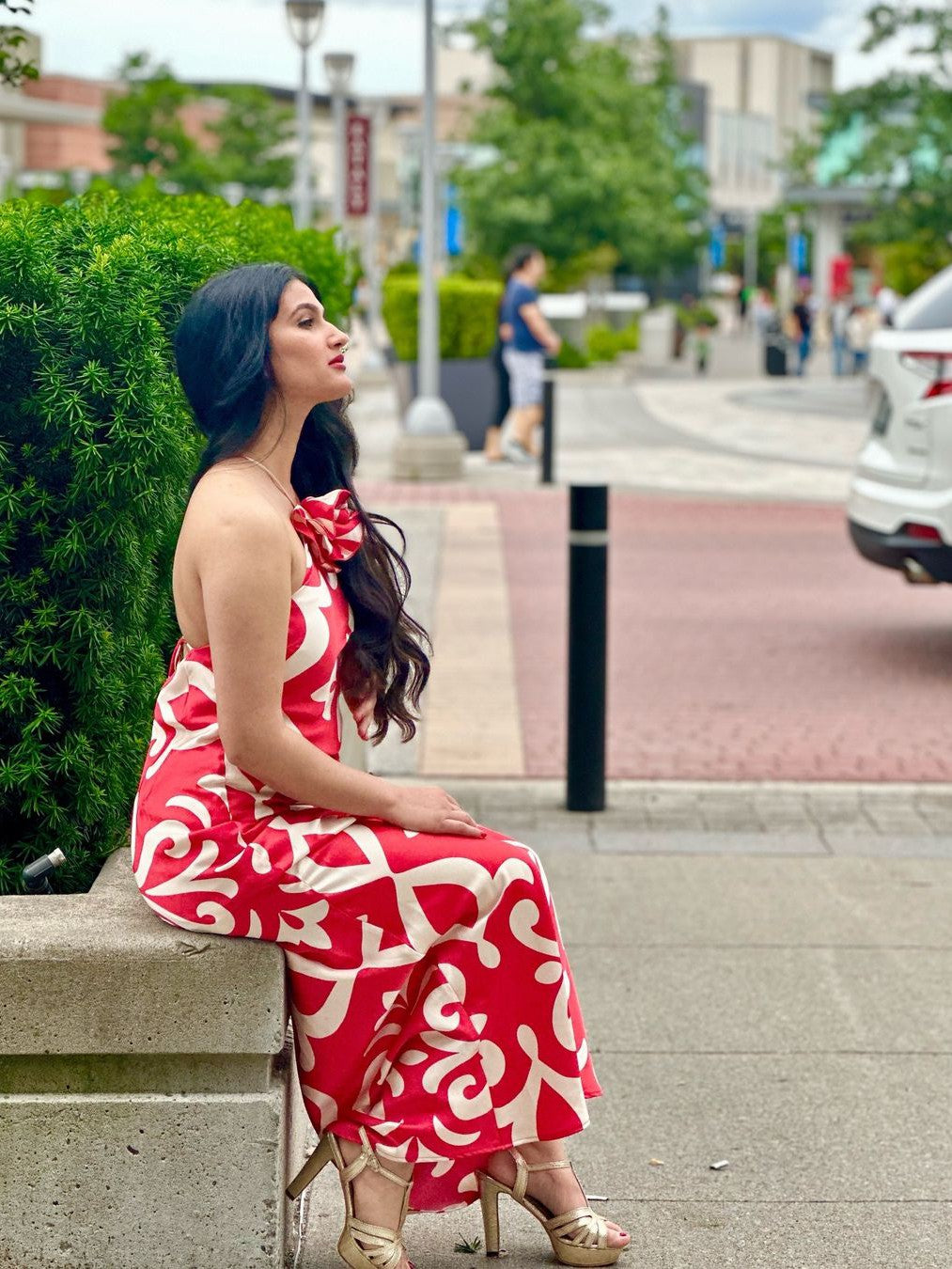 Applique Flower Halterneck Backless Maxi Dress