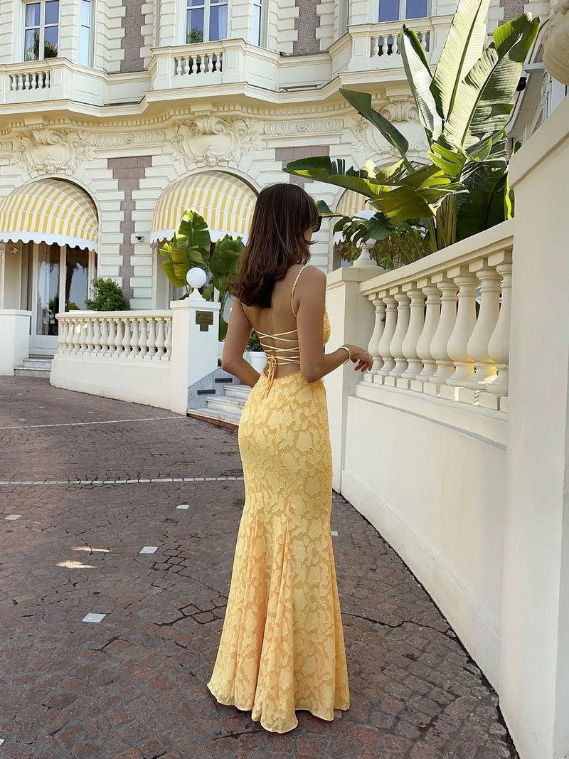 Tied Lace Strap Mermaid Maxi Dress