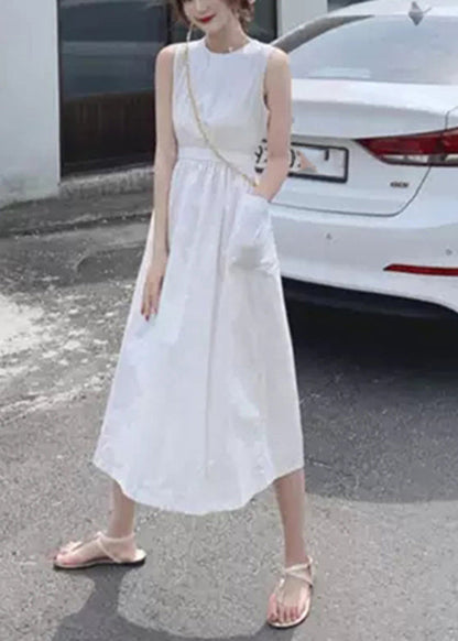 Button Pocket Drawstring Show Waist Sleeveless Maxi Dress Lc0034