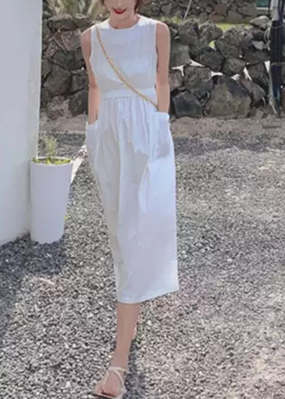 Button Pocket Drawstring Show Waist Sleeveless Maxi Dress Lc0034