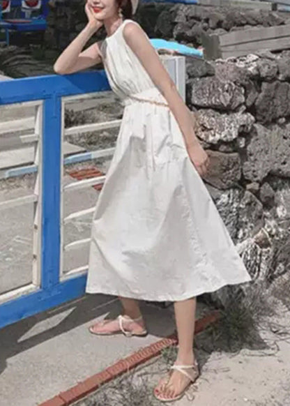 Button Pocket Drawstring Show Waist Sleeveless Maxi Dress Lc0034