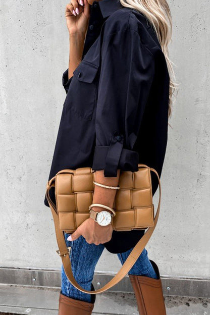 Button-down High Low Hem Blouse