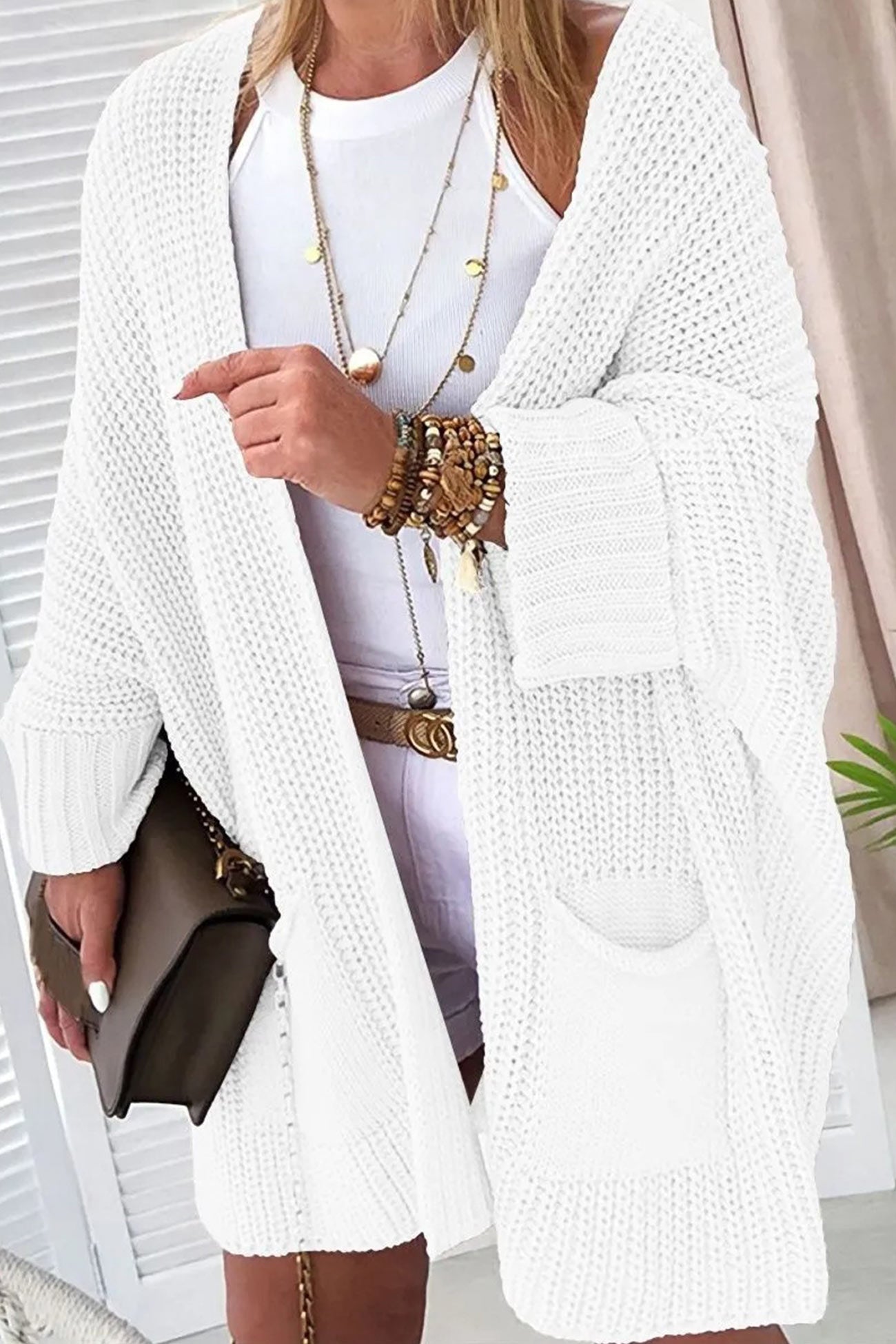 Color Bat Sleeve Open Front Cardigan