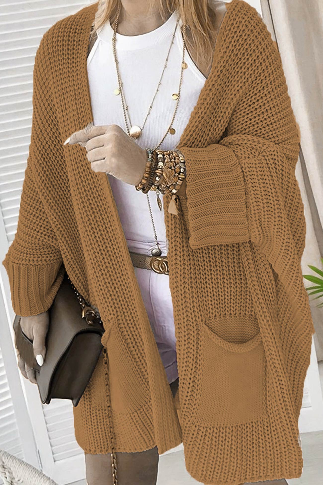 Color Bat Sleeve Open Front Cardigan